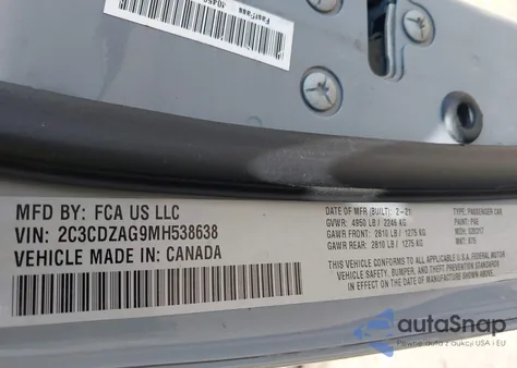 2021 Dodge Challenger Sxt z USA, uszkodzony, nr VIN 2C3CDZAG9MH538638